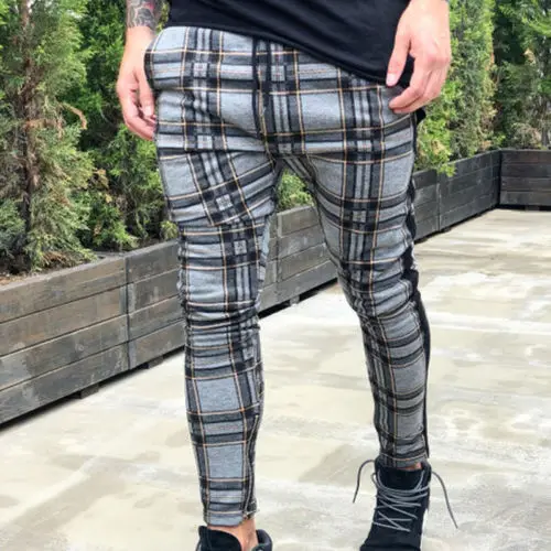 Мужские шотландские клетчатые джоггеры спортивные брюки в клетку с ремешком на