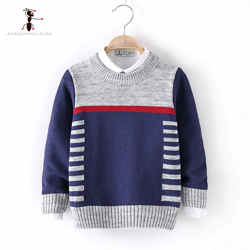 2018 Kung Fu Ant winter Autumn Patchwork Pattern Casual Style Winter Knitted Boys Sweaters for Hot Students 4T-10T Baby Clothes |