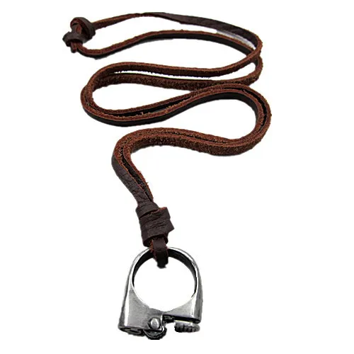 100% Genuine Leather Necklace Vintage Jewelry Pendant Men Necklaces For Women Statement With Metal Round Charm VLN057 | Украшения и