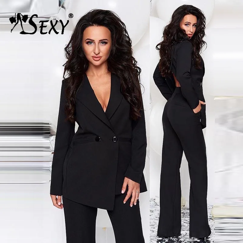 Женский офисный костюм Gosexy комплект из двух предметов с v образным вырезом и
