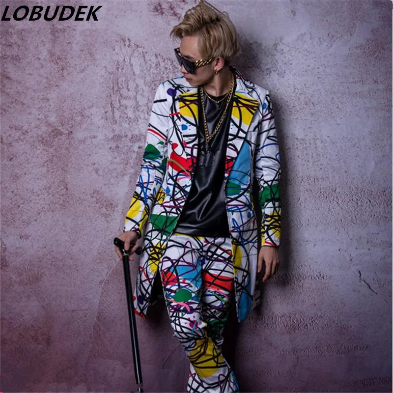 Мужской костюм с принтом граффити Длинные мужские штаны принтом|male suit set|male suitssuit