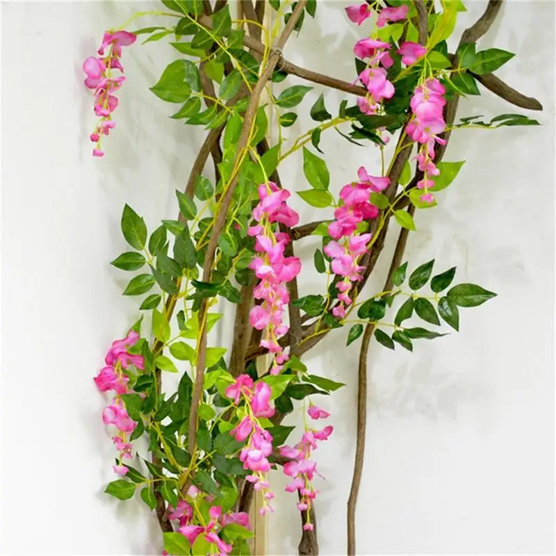 melhor Flores Artificiais De Seda 6.6ft Wisteria Ivy Vine Leaf Green Hanging Vine Garland For Wedding Party Início Jardim Decoração Da Parede, C