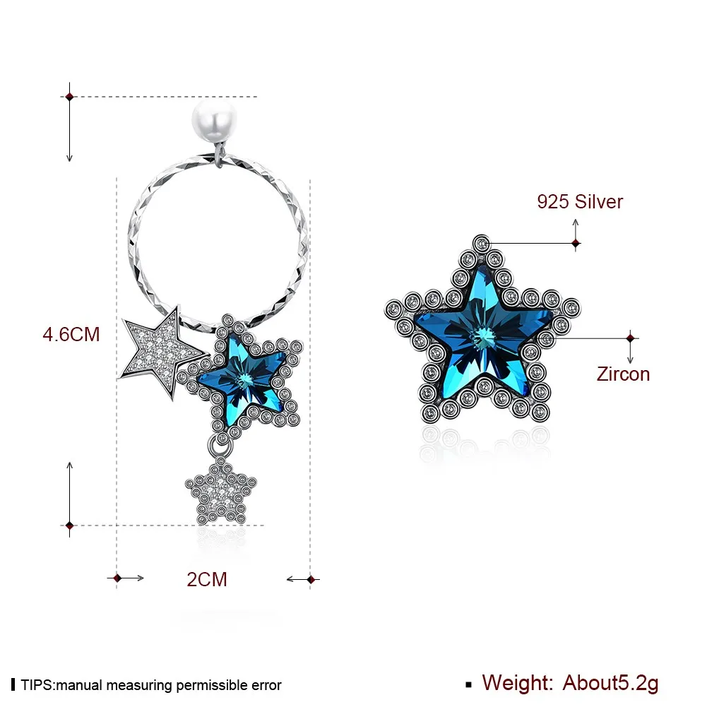 LEKANI кристаллами от Swarovski 100% серебро серьги асимметричные синий кристалл в форме