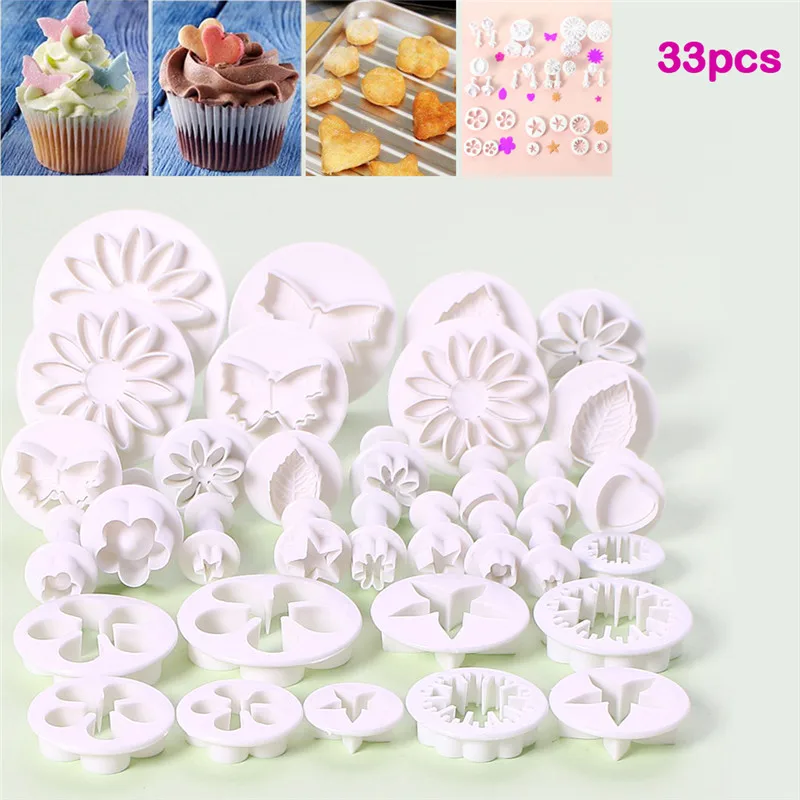 

33 шт./компл. сахарный пирог набор инструментов для декора Fondant (сахарная) вырубки инструменты для тортов печенье торта формы торт выпечки силиконовые аксессуары U3