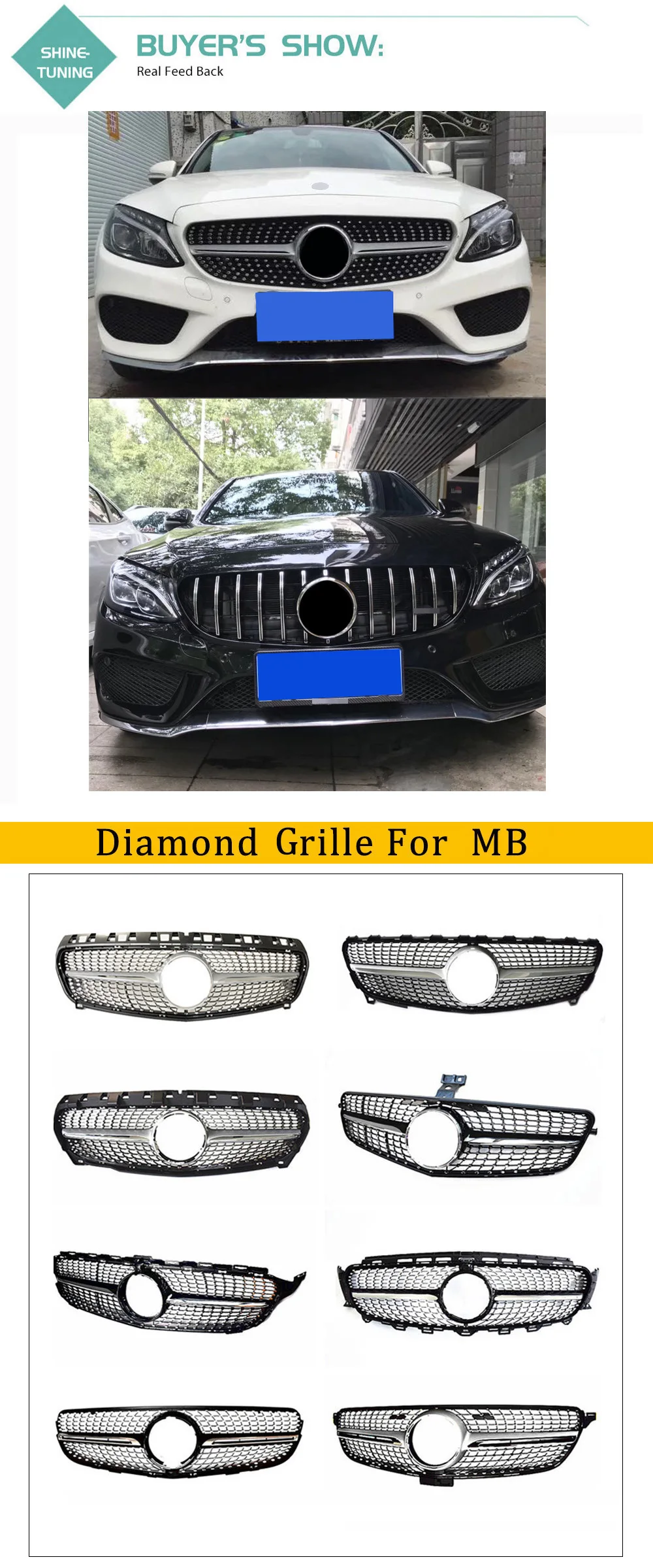Подходит для нового C класса W205 GTR/Алмазная решетка C180 C200 C250 C300 без эмблемы- с/без камеры