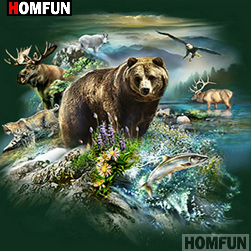 

Алмазная живопись HOMFUN «Медведь», алмазная вышивка с квадратными/круглыми стразами 5D «сделай сам», 3D вышивка крестиком, декоративный подаро...