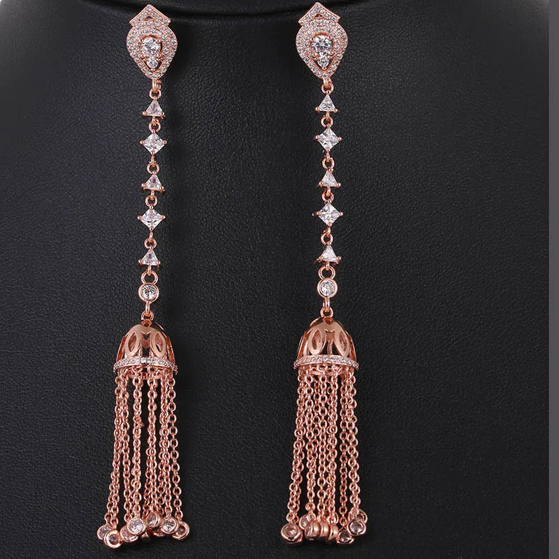 Rose Gold Модные женские элегантные серьги с кисточками, весеннее Новое поступление, женские длинные серьги, милые серьги, аксессуары Oorbellen AE078 - Окраска металла: Rose Gold