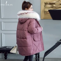 pinkyisblack 2022 women winter jacket fur hooded warm coat cotton padded jacket female long parka women wadded jaqueta