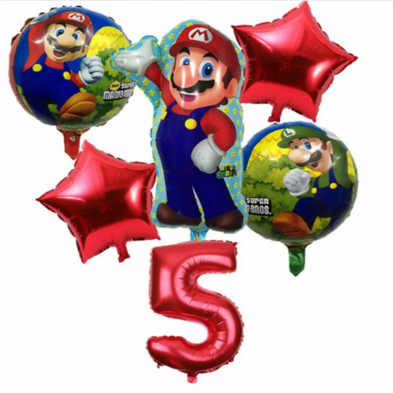 6 шт. Супер Марио воздушные шары 32 дюйма номер мальчик девочка день рождения