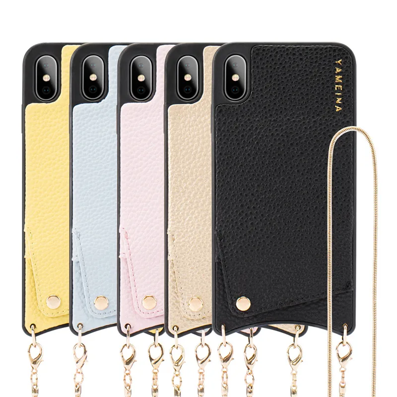 Credit Card PU Leather Phone Case Wallet Strap Crossbody Long Chain For iPhone X XR XS Max 6 6S 8 7 Plus Fashion Back Cover Capa |