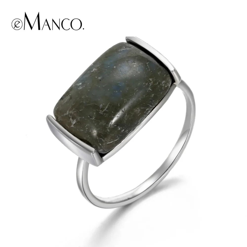 e-Manco Big Natural Stone Rings 925 Silver Black Rectangle Party For Women Fine Jewelry Simple Trendy | Украшения и аксессуары