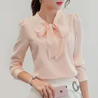 Рубашка женская с длинным рукавом, Повседневная белая, в Корейском стиле, весна 2020, обтягивающая шифоновая блузка