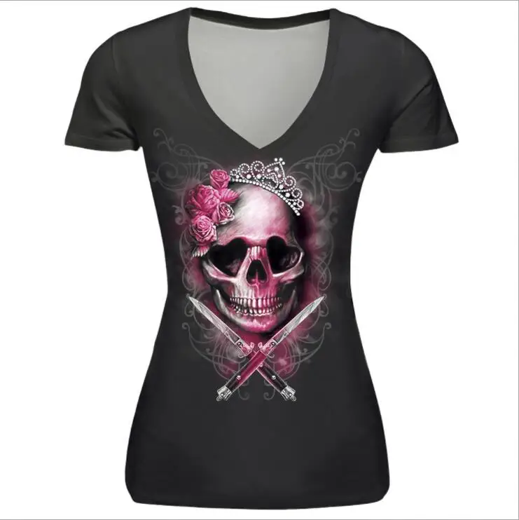 Новая летняя Женская Цифровая печать v образным вырезом мода тонкая футболка с