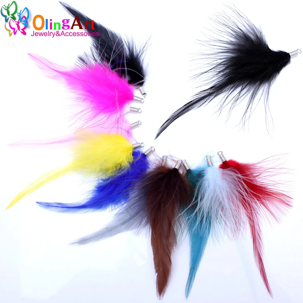 

OlingArt Natural Spiked Chicken Feathers 10pcs/Lot 12MM Mixed Color Women Necklace Earrings Tassels DIY Jewelry Making Pendants