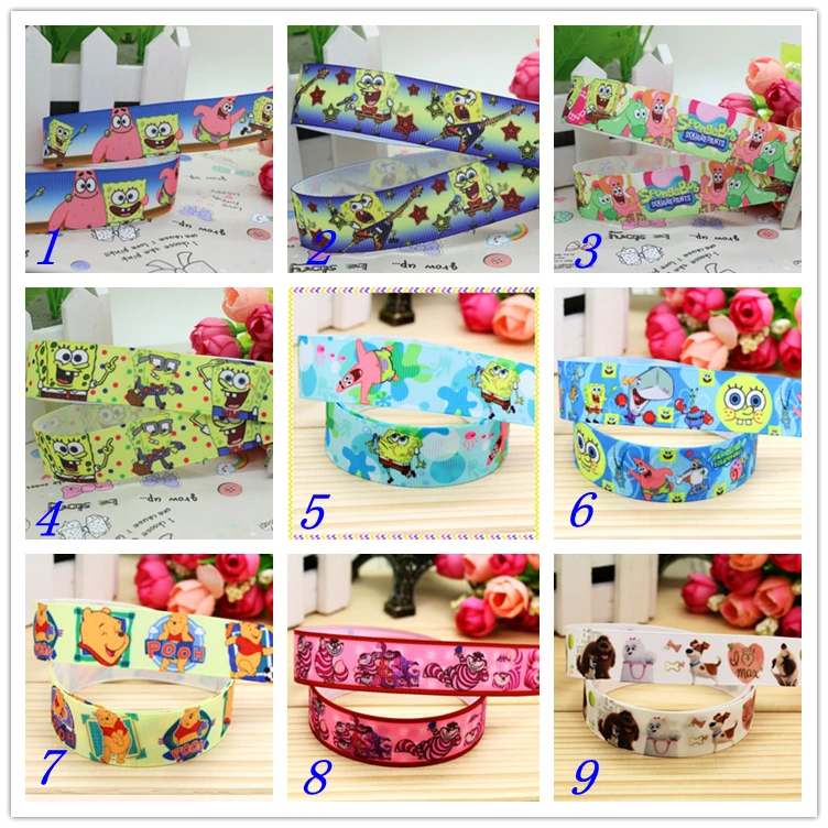 7/8 '' SpongeBob Алиса ПЭТ печатных Grosgrain ленты hairbow головные уборы украшение партии DIY OEM 22 мм D321