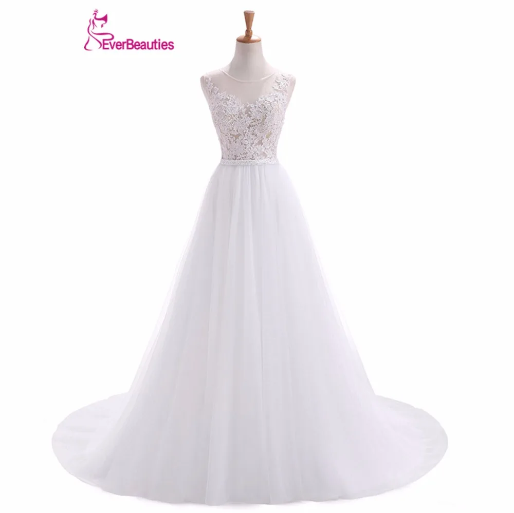 

Robe De Mariee White Wedding Dresses 2020 New Charming Tulle With Appliques Crystal A-Line Floor-Length Vestidos de Novia