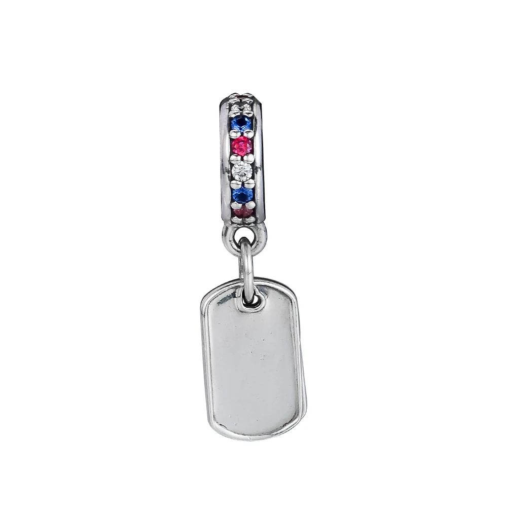 

Fits For Pandora Beads Bracelets Hero Dog Tag Charms with Multi-Colored CZ 100% 925 Sterling-Silver-Jewelry Free Shipping