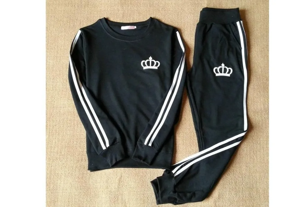 Новинка 2016 женский костюм модный стиль рисунок короны воротник толстовка + штаны