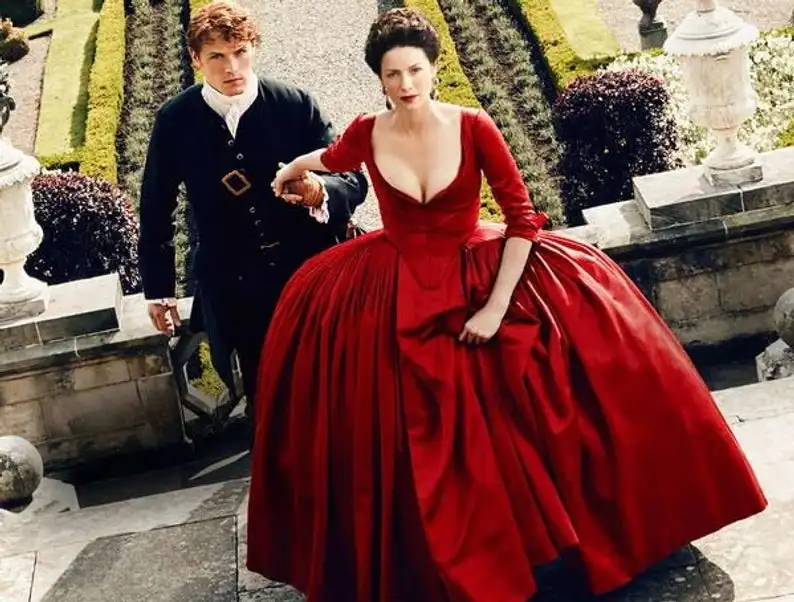 Cosplaydiy Outlander Claire красное платье сезон 2 Клер Париж Парижское свадебное L320| |