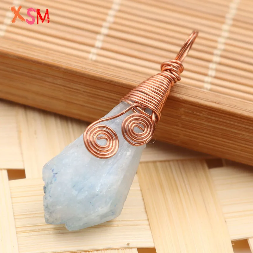 

xinshangmie Rose Gold Color Natural Irregular Crystal Original Stone Coated Color HandmadeWire Winding Pendant Jewelry 10Pcs/Lot
