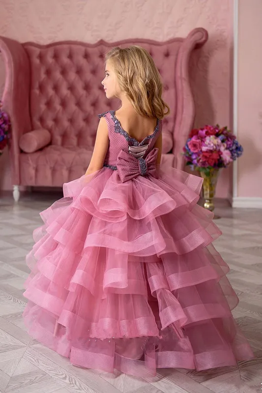 New Arrival Tulle Flower Girls Dresses for Wedding Customized Ball Gown For 2-14 Y Princess Pageant Gowns Tiered Longo | Детская одежда