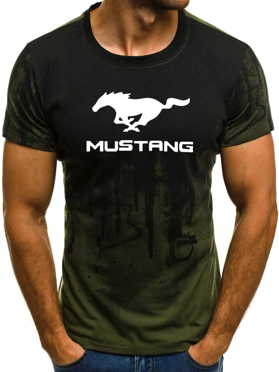 Мужская футболка с коротким рукавом и логотипом автомобиля Mustang Летняя Повседневная хлопковая Футболка с градиентом модная футболка в стиле хип-хоп Harajuku Мужская брендовая футболка