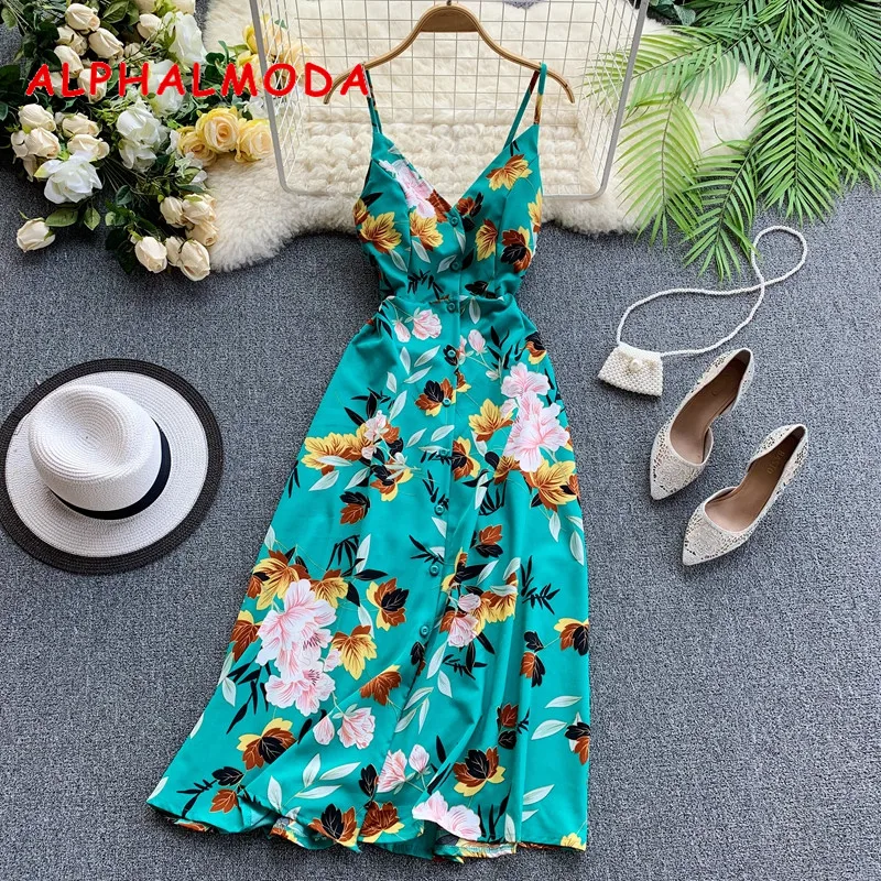 Женское платье ALPHALMODA Пляжное Платье до середины икры с треугольным вырезом