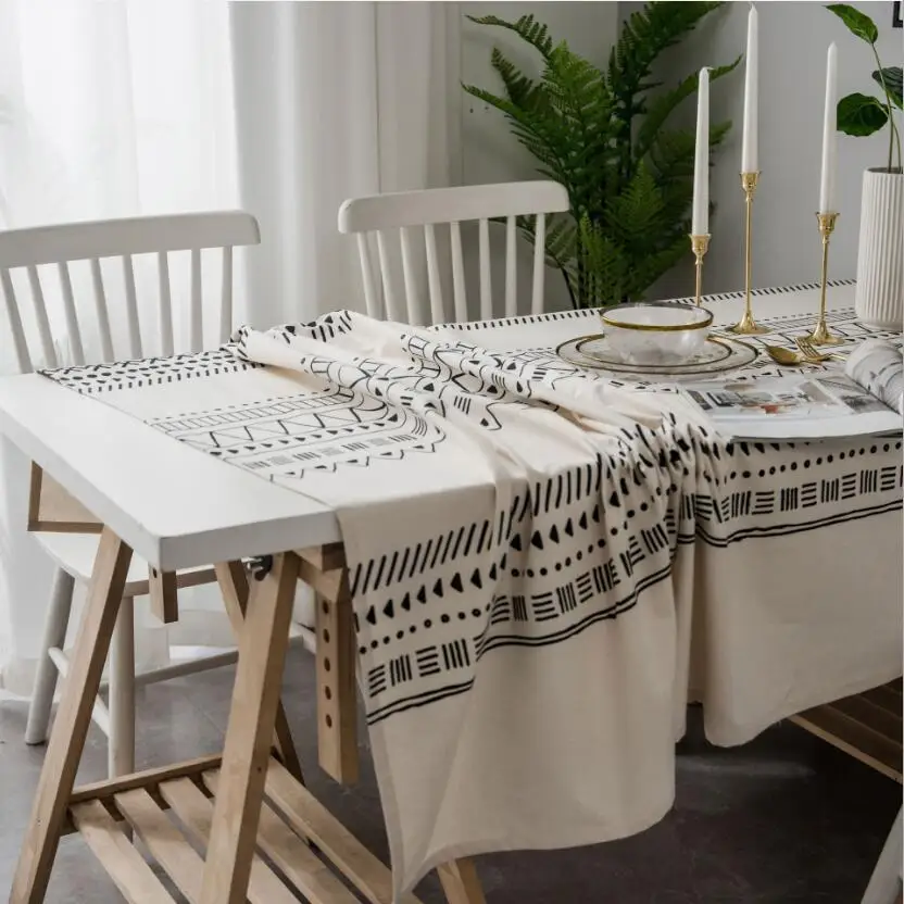 2019 New Bohemian Geometric Table Cloth Square Rectangular Black White Printed Tablecloth Dining Cover Mantel Mesa ZC052 | Дом и сад