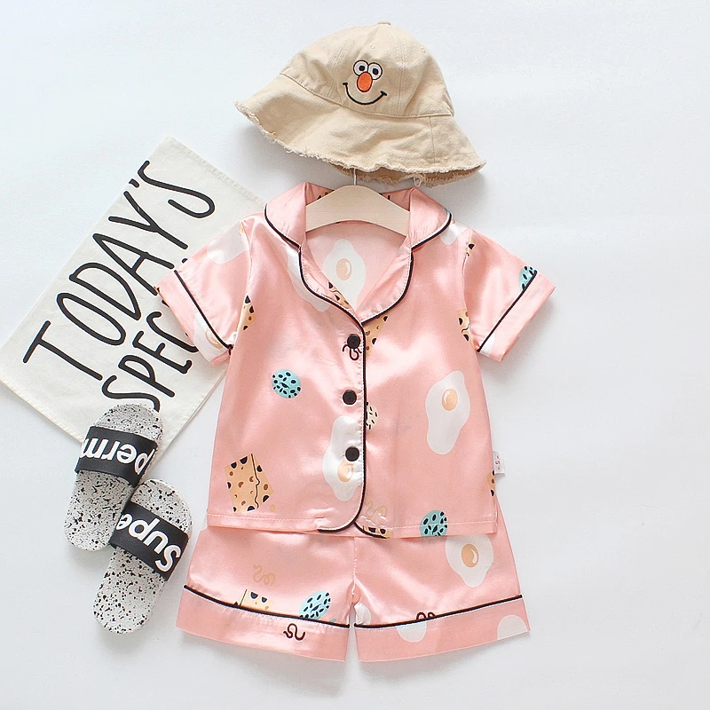 

Girls Silk Home Suit Short-Sleeved Baby Pijama Cute Pijamas infantis Summer Fortniter Roupa Stitch Pajamas Kids