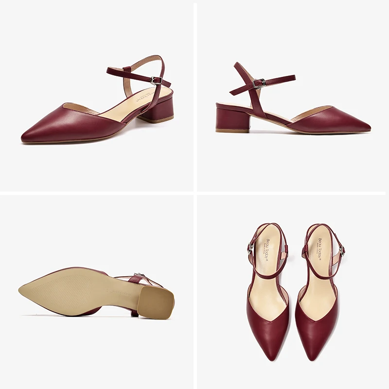

BeauToday Sandals Women Calfskin Genuine Leather Slingback Straps Pointed Toe Summer Ladies Med Heel Pumps Handmade A31063