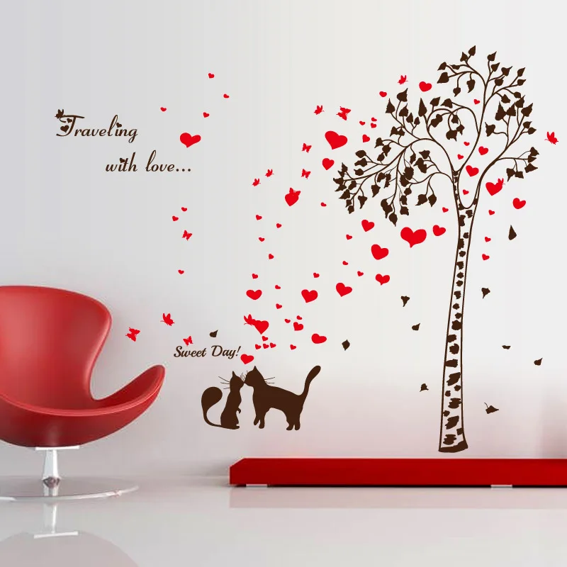 

Romantic Cat love tree wall stickers home decor Bedroom living room TV backdrop Decal stickers on the Wall Mural home decoration