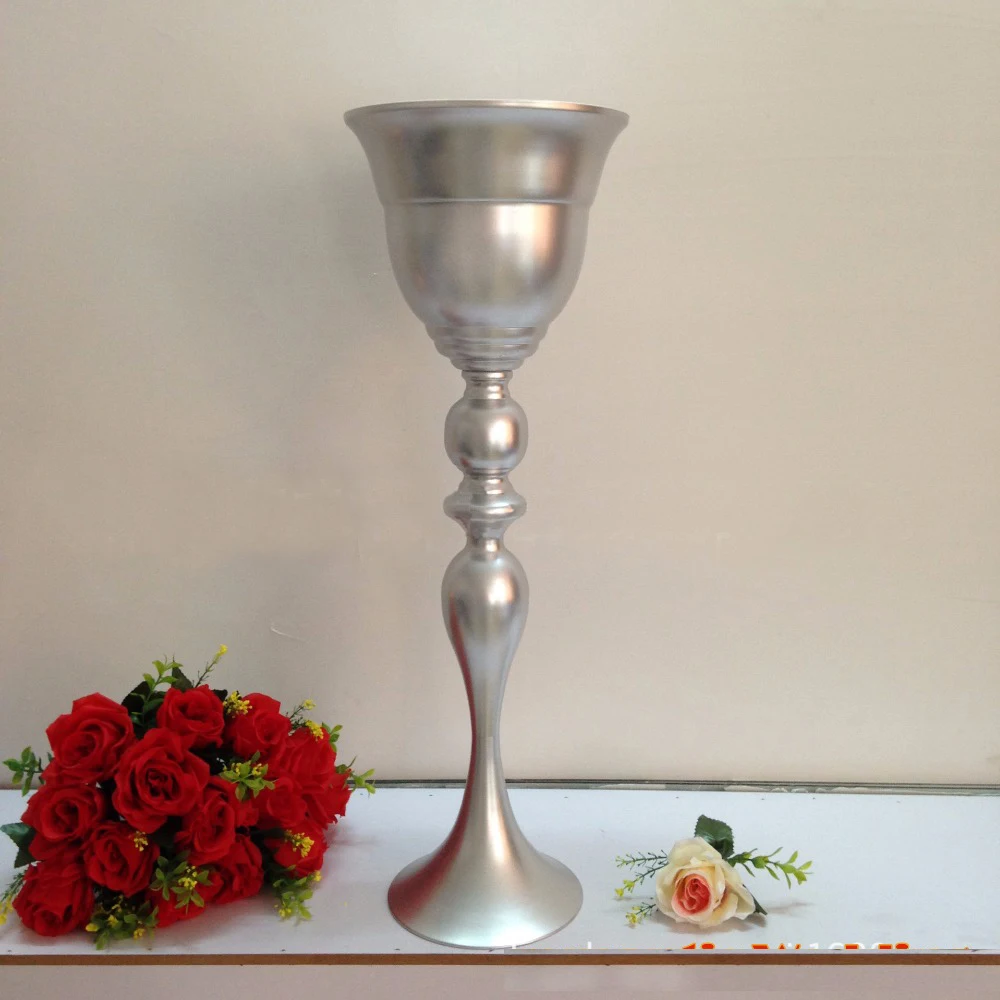 66 см высокий Блестящий серебряный Свадебный Цветочный ваза свадебное украшение