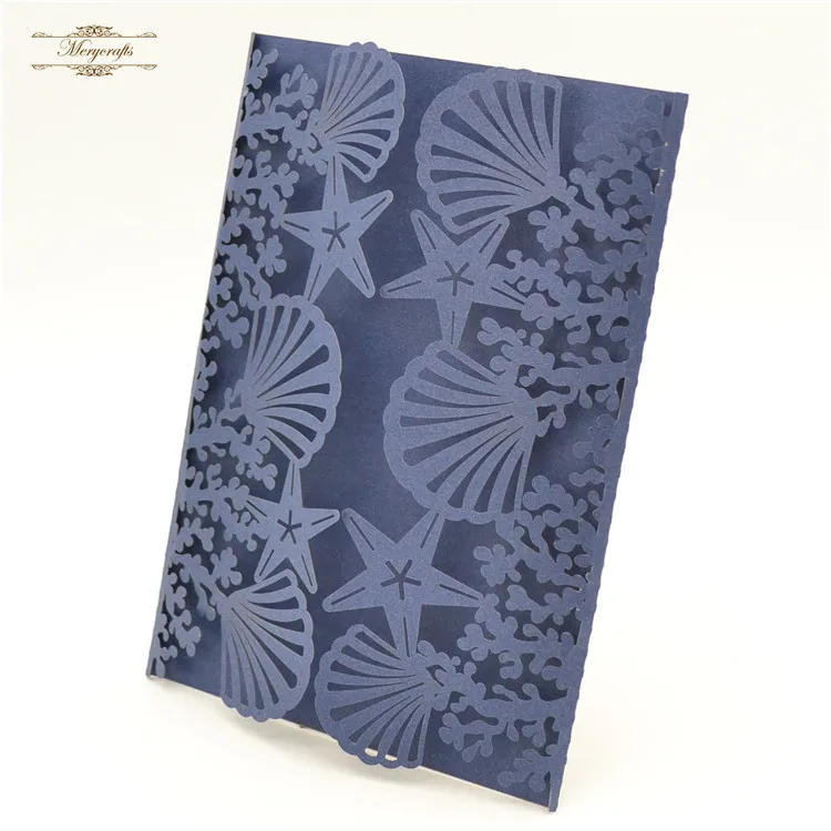 Морские украшения свадебные приглашения складные темно синие|navy blue|navy blue