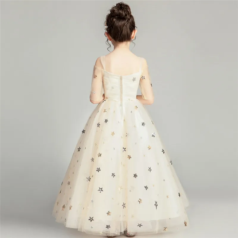 

Children Girls Good-Quality Shoulderless Birthday Wedding Party Princess Long Puffy Dress Kids Teens Elegant Piano Costume Dress