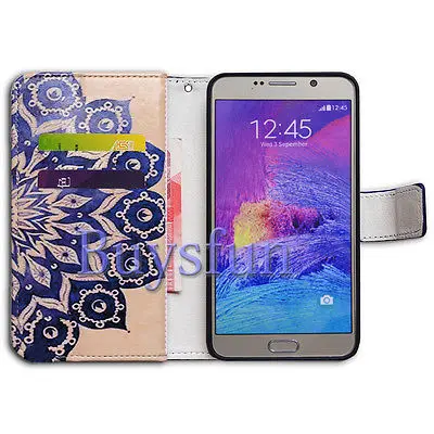 Bcov Brand Blue Flower Pattern Folio Leather Cover Case For Samsung Galaxy Note 4 103027769 |