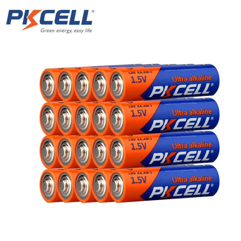 20 шт. PKCELL AA Батарея 1 5 V LR6 АА щелочные 2A E91 AM3 одноразовая батарея батареи Bateria|battery