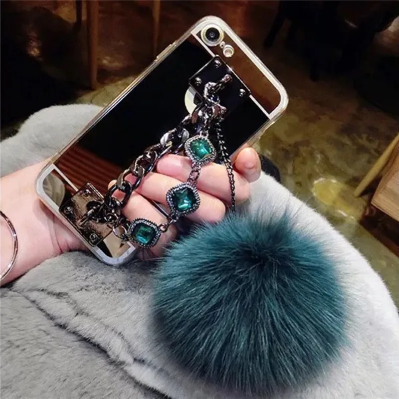 Для huawei P20 Plus P10 selfie P smart mate 10 lite Pro Стразы зеркальная цепочка браслет лиса меховой
