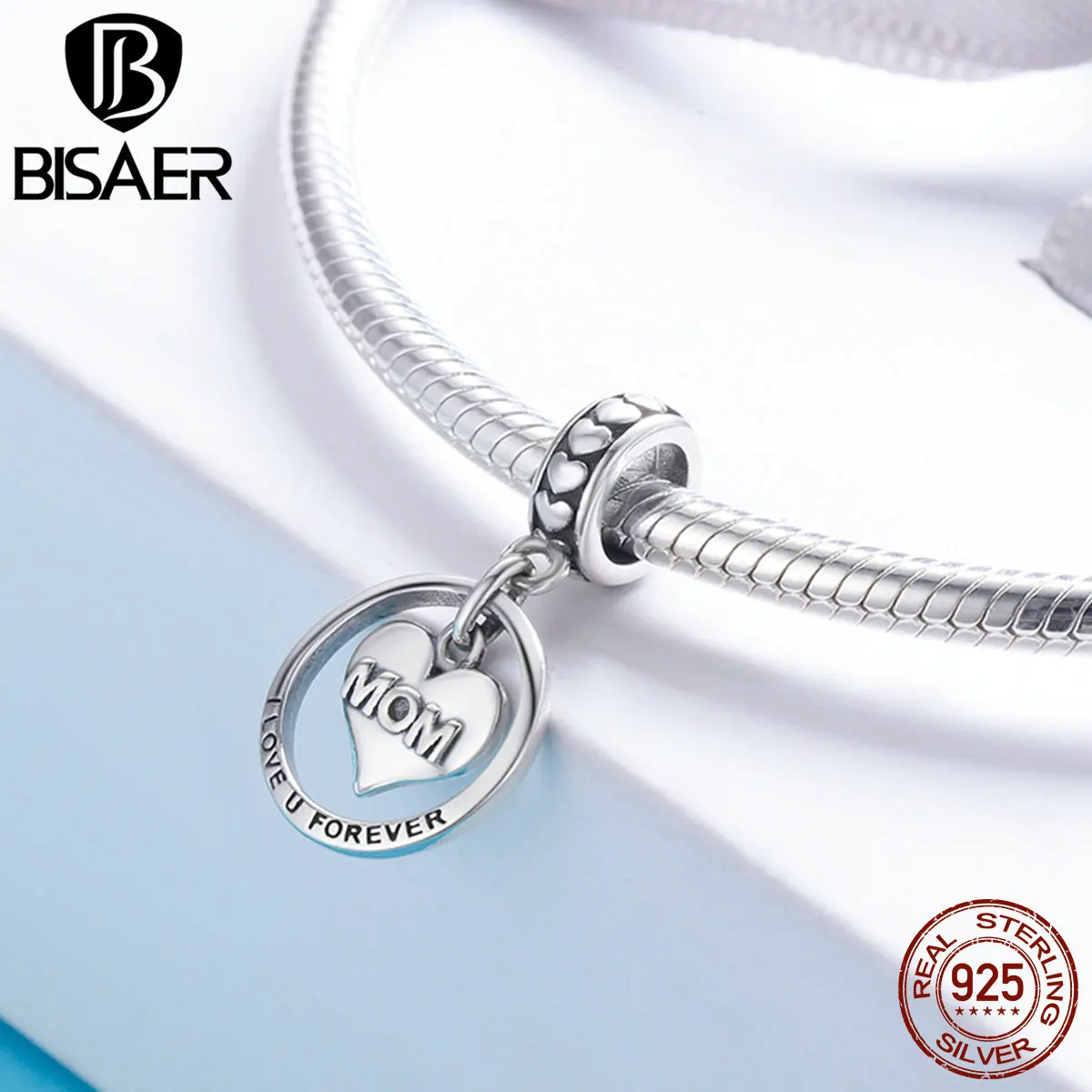 Бисаер 925 пробы серебряный шарм Love you Forever подарок маме сердце Висячие Бусы