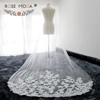 rose moda high quality custom made 300cm cathedral veil with lace soft tulle bridal veil white ivory 3m with comb
