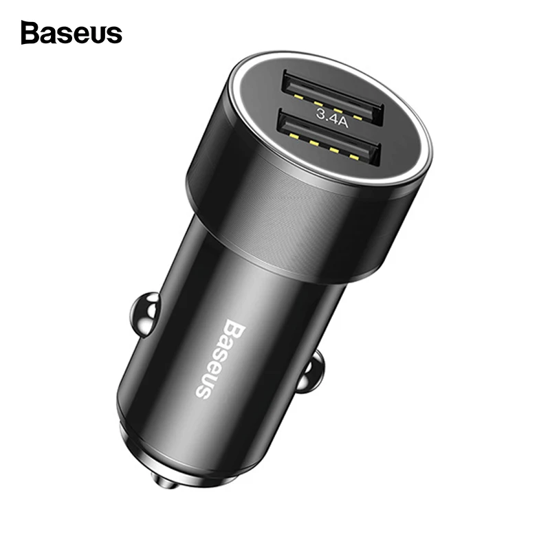 Автомобильное зарядное устройство Baseus 3.4A с двумя usb-портами для iPhone xs, samsung, Xiaomi, iPad, 2 порта, светодиодный, автомобильное зарядное устройство для мобильного телефона, быстрое автомобильное зарядное устройство
