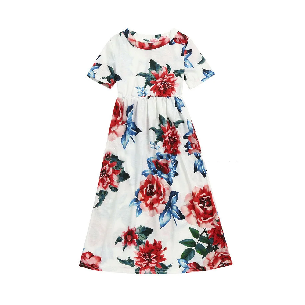 Girls Dress Long Casual Beach Party Maxi Bohemian with Pocket Sundress Beachwear Flower Printed Dresses For | Детская одежда и
