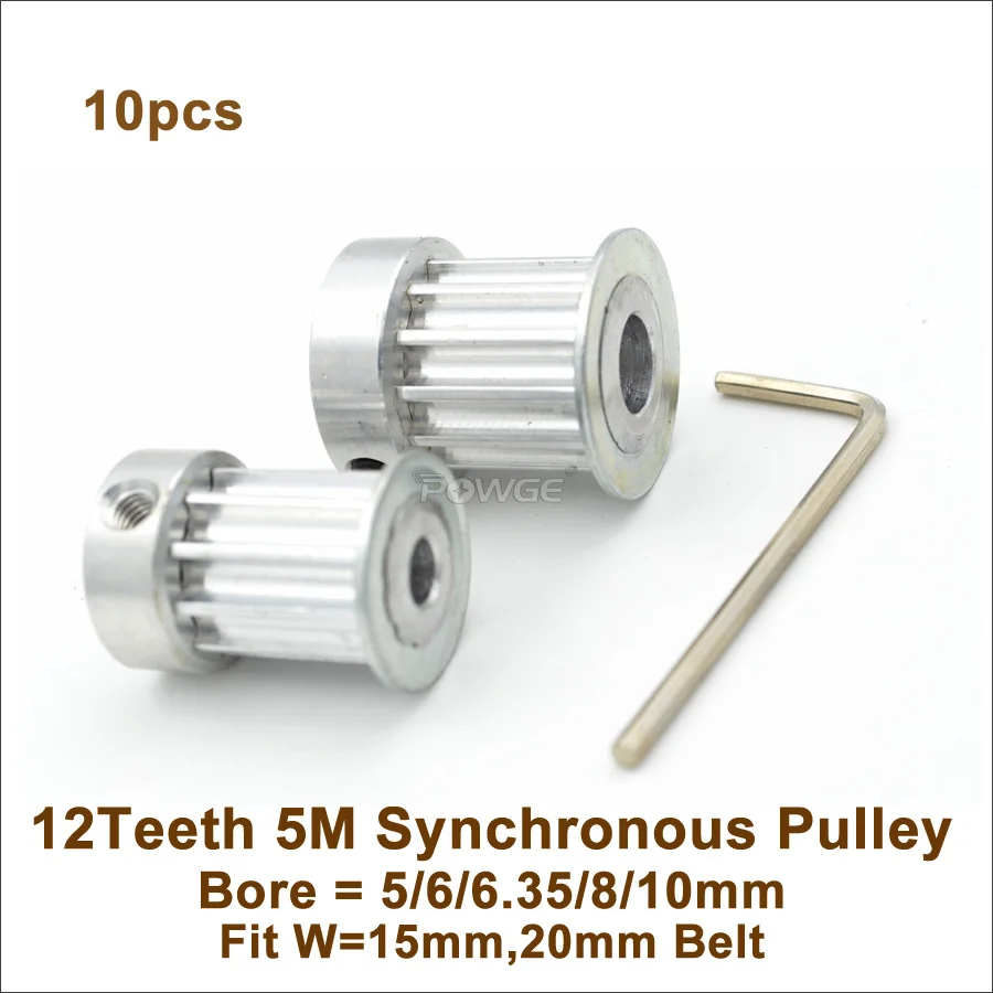 POWGE 10 шт. 12 зубцов 5 м Синхронный шкив Bore5/6/6.35/8/10 мм подходящая ширина 15/20 ремень ГРМ