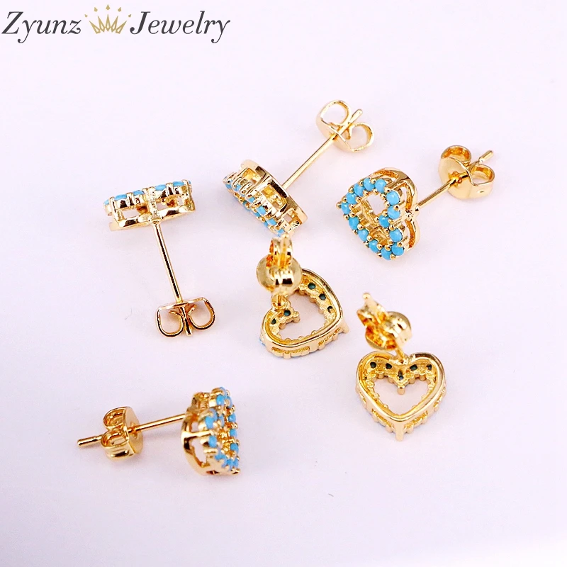 5 пар ZYZ336-7833 крошечные сердце серьги с голубым клипсы с камнем Серьги для Для женщин девушки ювелирные изделия