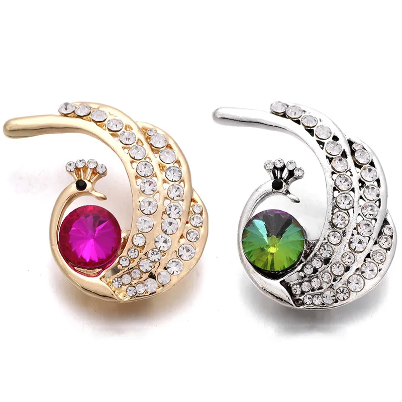 

10pcs/lot New Snap Button Jewelry 18mm DIY Elegant Peacock Snap Buttons Fit Silver Color Snap Bracelets for Women ZA003