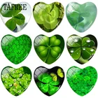 TAFREE зеленый четырехлистный клевер изображения в форме сердца 25 мм DIY стеклянный кабошон подвески для брелоков Ожерелье Подвеска Ювелирная фурнитура