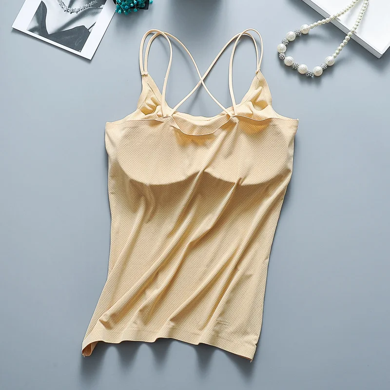 Summer Ice Silk No Ttrace Sling Vest Bra with Detachable Chest Pad Comfortable Breathable Fabric Sleep Underwear | Женская одежда