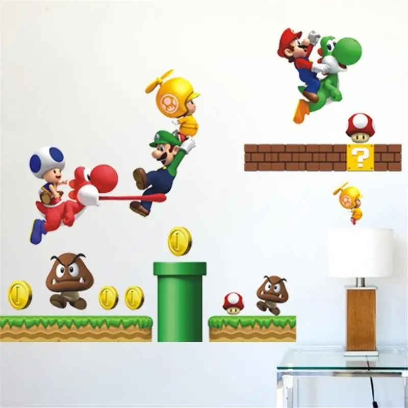 Мультфильм Super Mario Bros настенные наклейки декор для комнаты мальчика 621 дети