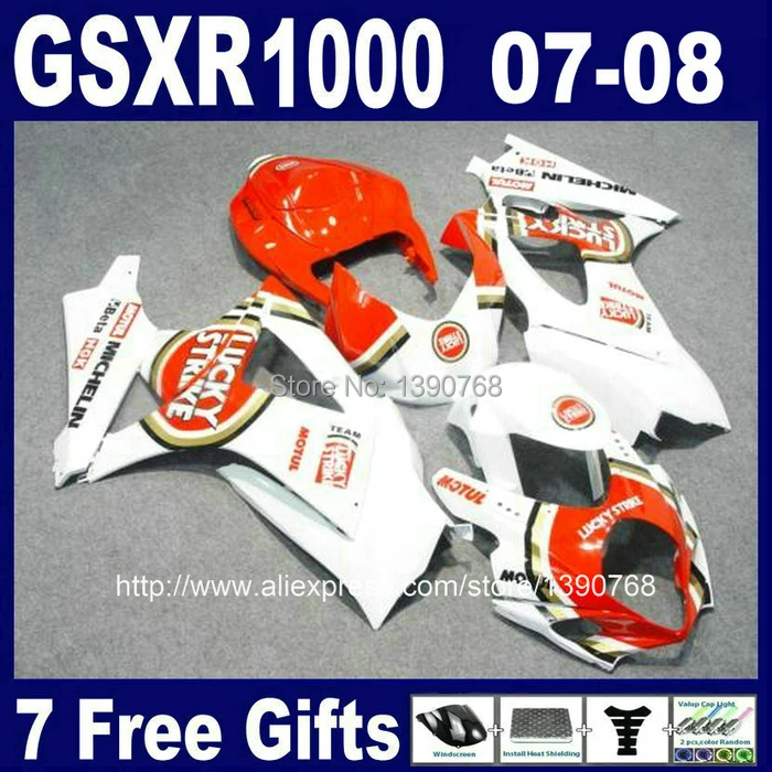 

ABS plastic fairing kit for SUZUKI GSXR1000 2007 2008 K7 GSXR 1000 07 08 white LUCKY STRIKE bodywork fairings set CB47 +7 gifts