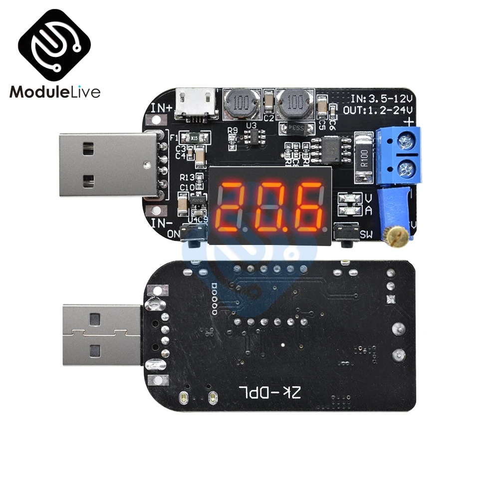 USB с током Micro 5 В до 3 9 в 12 18 24 регулируемый светодиодный модуль регулятора