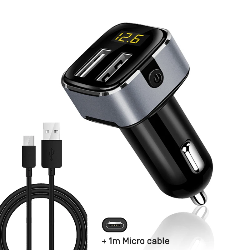 grey with micro 18 Вт двойное USB Автомобильное зарядное устройство Кнопка питания Быстрая Зарядка адаптер Автомобильное зарядное устройство для iPhone XXS Max 8 Plus 2 порта кабель для зарядного устройства - Тип штекера: grey with micro